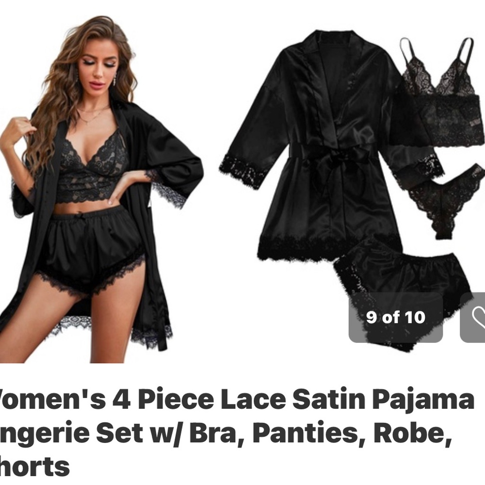 Women 4 Piece lingerie Satin Pajamas , Robe, panties bralette,  shorts Size 2XL